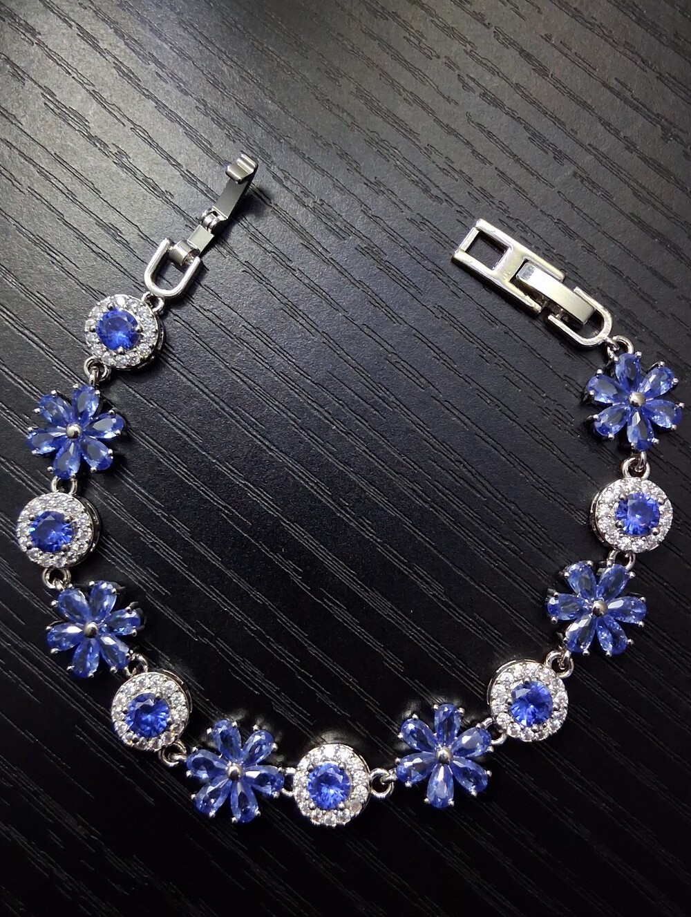 Beautiful Blue Flower CZ Silver Tennis Bracelet